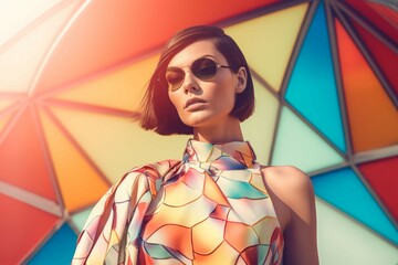 Woman model futurism colorful style. Generate Ai