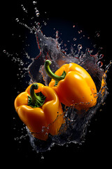 Paprika in a water splash with black background