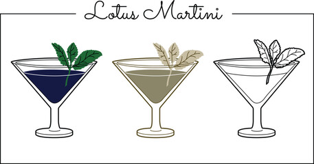 Alcohol drinks line art illustration. Vector illustration Lotus Martini
