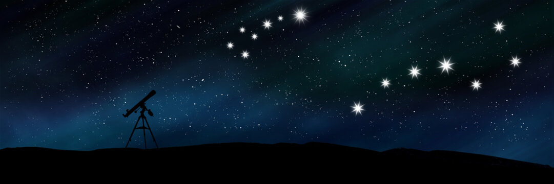 Observing the Night Sky - Constellations Ursa Major and Ursa Minor, ultrawide