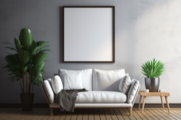 Modern Aesthetic Interior Design with Small Blank Poster Created with Generative AI