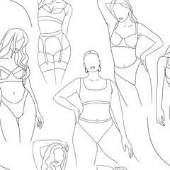 Women In Glitter Lingerie Line Art Pattern