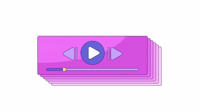 Retro 90s audio playback line 2D object animation. Audio player flat color cartoon 4K video, alpha channel. Streaming media player. Y2k music app playlist animated item on white background