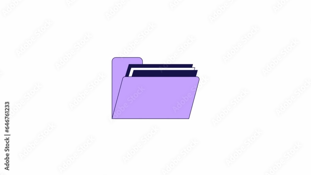 Poster computer folder opening line 2d object animation. organizing documents system flat color cartoon 4k 