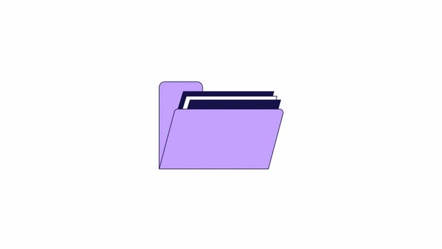 Computer folder opening line 2D object animation. Organizing documents system flat color cartoon 4K video, alpha channel. Nostalgia shortcut. Y2k virtual folder close animated item on white background
