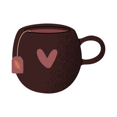 Flat vector cartoon illustration of a cup of tea. Delicious warming drink. Isolated design on a white background.