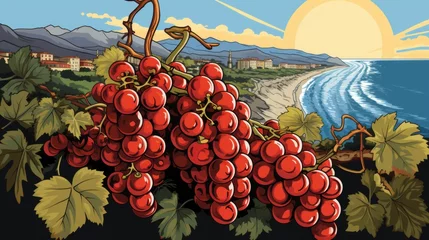 Gardinen A poster with grapes on the vine, AI © starush