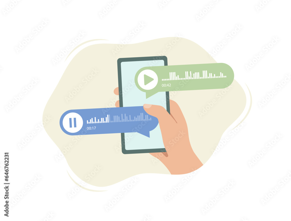 Poster voice messages concept. smartphone chat bubbles for voice message chat and event audio notifications