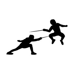 Fototapeta premium two people are fencing in silhouette on a white background vector illustration