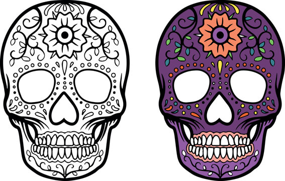 Skull coloring page, Halloween Coloring pages for kids, party activity to have a great time. Coloring Sheets Vector illustration