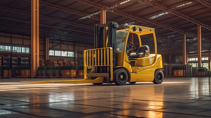 A forklift in the department store. large warehouse. Generative Ai