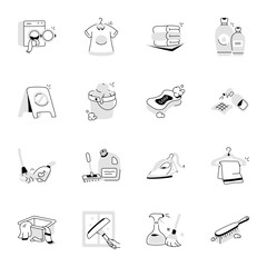 Modern Cleaning and Laundry Hand Drawn Icons

