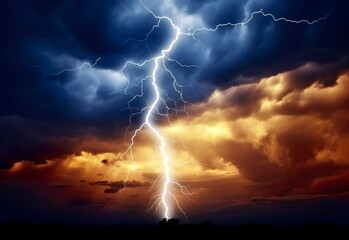 Lightning strikes on a cloudy dramatic stormy sky.