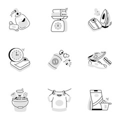 Laundry and Cleaning Service Hand Drawn Icons

