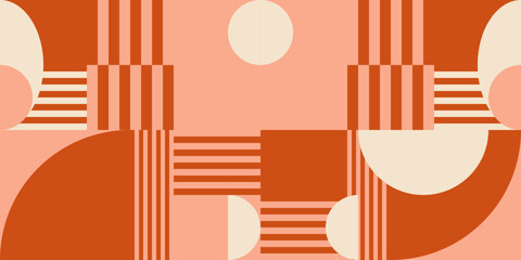 Modern vector abstract  geometric background with circles, rectangles, squares and stripes  in retro Bauhaus style. Pastel colored - 646764851