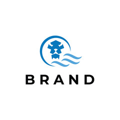 Lion head logo combined with waves