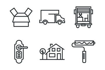 Set of icons of items used to move to a new home