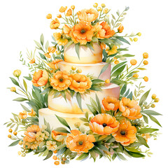 Wedding cake edible flowers decoration illustration, elegant flowers romantic , Watercolor blush floral clipart ,transparent background, PNG.
