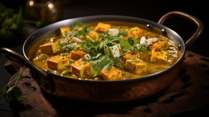 Delicious Matar Paneer with Indian cottage cheese aka Paneer and peas cooked in a spicy and...