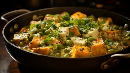 Delicious Matar Paneer with Indian cottage cheese aka Paneer and peas cooked in a spicy and...