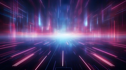 High-speed blur zoom effect, neon color motion on a speedway, panoramic high-speed technology concept, lights abstract background. Sci-fi illustration with neon lights and road. Generative AI. - obrazy, fototapety, plakaty