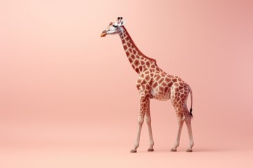 Full-length images of a giraffe on a pastel beige background with copy space.