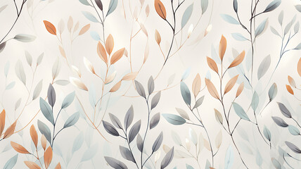 autumn leaves on a white background pattern soft pastel color - obrazy, fototapety, plakaty