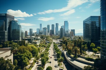 Obraz premium Aerial View Of A Cityscape With Multiple Towering Building, Generative AI