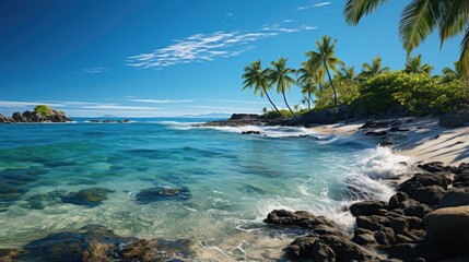 Fototapeta premium panoramic view of the beauty of a tropical beach with palm trees