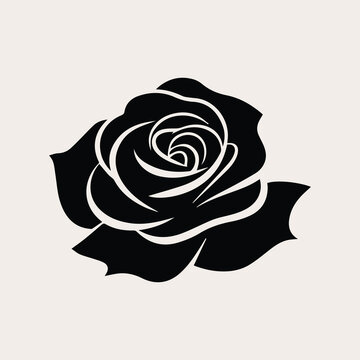 Rose one color vector logo, emblem or icon for company branding. Decorative flower silhouette. Tattoo art style. 