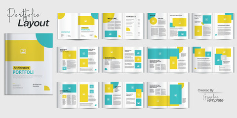 Naklejka na ściany i meble Minimal Portfolio Brochure Layout Architecture and interior portfolio layout Graphic Design Portfolio