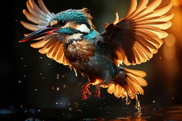 Fototapeta premium Beautiful kingfisher catching a fish