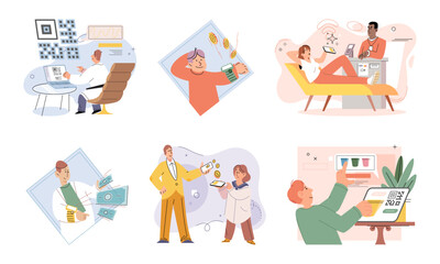 Cashless payment. Vector illustration. Mobile wallets cstore multiple payment methods for added convenience Online and mobile payment options are available 24 7, allowing for anytime transactions