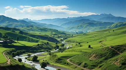 Fotobehang rural view of green valley © MBRAMO