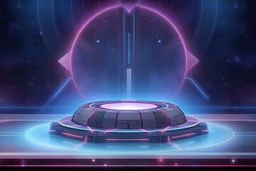 Abstract technology hud interface hologram elements neon lights, circle percent vitality innovation on hi tech future design. Generative AI