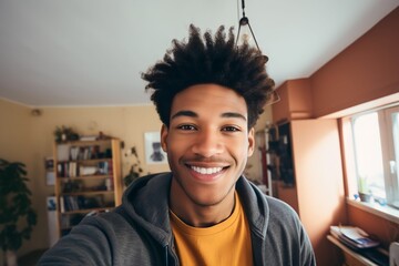 Fototapeta premium young african american men taking selfie at home
