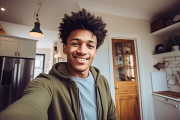 Fototapeta premium young african american men taking selfie at home