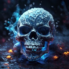 beautiful illuminated blue skull with attractive light and details 