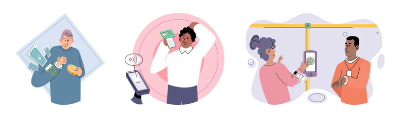 Cashless payment. Vector illustration. Cashless transactions offer improved security compared to carrying physical cash The convenience of contactless payments is driving its adoption among consumers