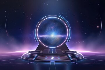 Abstract technology hud interface hologram elements neon lights, circle percent vitality innovation on hi tech future design. Generative AI