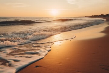Obraz premium Beautiful sunset on the beach with copy space for background. Generative AI