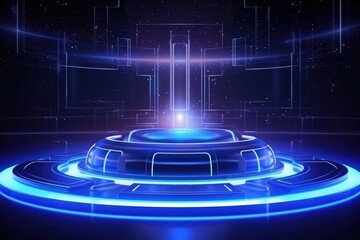 Abstract technology hud interface hologram elements neon lights, circle percent vitality innovation on hi tech future design. Generative AI