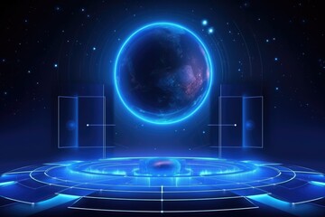 Abstract technology hud interface hologram elements neon lights, circle percent vitality innovation on hi tech future design. Generative AI