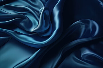 Abstract blue smooth silk background. Satin elegant luxury fabric. Beautiful soft folds on the surface of the fabric. Generative AI - obrazy, fototapety, plakaty