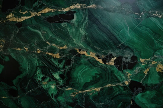 The marble texture in green and gold colors. Luxurious design. Generative AI