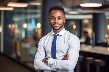 Fototapeta premium Young african businessman standing in office at work