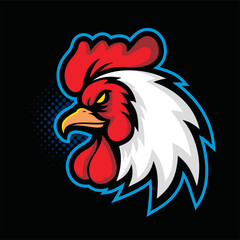 Rooster head mascot logo isolated on black background