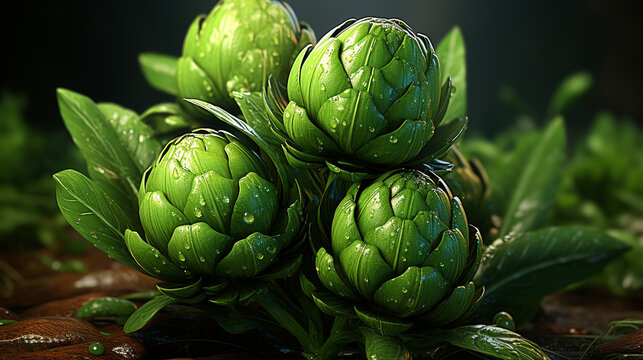 artichoke on a green background UHD wallpaper Stock Photographic Image 