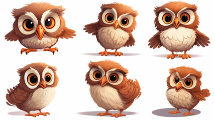 Fototapeta premium collection of cute cartoon owls on a white background set