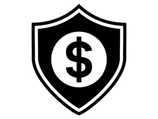 Shield with Dollar sign. Security, insurance, healthcare and support concept. Black and White line art style, editable vector file on transparent background. 